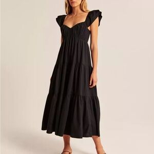 Abercrombie & Fitch Ruffle Sleeve Poplin Midaxi Dress